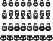 WELANE Plastic Cord Locks, 32 PCS Black Elastic Cord Adjuster for Drawstrings, Shoelaces, Bags (4 Kind)