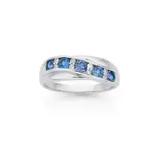 9ct White Gold Created Sapphire & Diamond Crossover Band in Blue