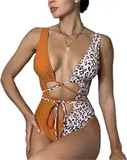 [HHZY] One Piece Swimsuits for Women Deep V Neck Backless High Waisted Tummy Control Swimsuit Sexy Cross Lace Up Backless Padded Bathing Suit Swimwear Color Block