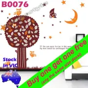 Wall Decals Sticker Nursery decor school childcare room Moon Star Owl Tree B0076