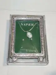 Frame Dainty Cameo Victorian Lady Silver Tone Earrings Necklace Napier Blue