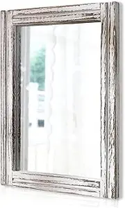[AAZZKANG] Wood Mirror with Frame Rustic Wall Mirror Rectangle Decorative Farmhouse Bedroom Bathroom Hanging Mirror Home Wall Decor