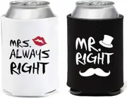 Wedding Gifts Mr and Mrs Always Right Stubby Holders Bride Groom Him Her Couple