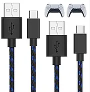 TALK WORKS USB C Charger Cable for PS5 Controller 10 ft (2-Pack) - Long Heavy Duty Braided Type C Cord Charging Compatible with Sony PlayStation 5 - Black