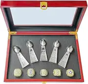 5PCS Fantasy Football Rings 71 77 92 93 95 Championship Rings Collection Championship Trophy Gift Box Ring Display Box 10cm Trophy