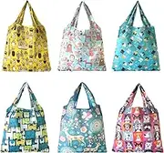 FulSurgus 6 Pack Reusable Foldable Grocery Shopping Bags, Machine Washable Groceries Bags Sturdy Lightweight Nylon Bags