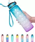 32Oz Large Leakproof BPA Free Drinking Water Bottle with Time Marker and Straw t