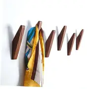 Wood Wall Hooks, 6 Pack Black Walnut Coat Hooks Minimalist Design Heavy Duty