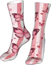 [CSIVKEJ] Crew Socks Comfort Casual Athletic Multi Design Socks For Women Men, Pink Butterfly 9, One Size, Pink Butterfly 9, One size