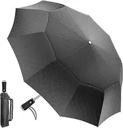 Satol Large Golf Umbrella, Windproof 10 Ribs Automatic Open/Close Oversize Double Canopy Vented Sturdy Portable Folding Umbrella for Travel, UPF 50+ Wind Resistant Sun & Rain Compact Lightweight Umbrellas for Outdoor, Checkered