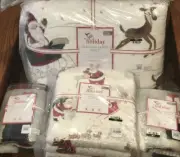 NEW Pottery Barn Kids Heritage Santa Full/Queen Quilt Shams Flannel Sheet Set