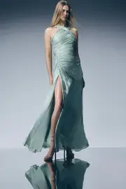 Digital Ophelia Liquid Metallic Split Woven Maxi Dress
