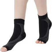 Ankle Compression Sleeves Socks Seamless Sports Plantar Fasciitis Socks Heel Arch Ankle Brace Support Sleeves Open Toe Fast Pain Relief Boosts Circulation Varicose Veins for Men Women Athletes Running (Black, Medium)