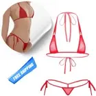 Women’s Sheer Extreme Swimsuit Bikini Halterneck Top and Tie Sides Micro Bikin