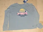 Women's Small Life Is Good Van Go VW Surfboard Dog NWT Long Sleeve