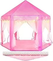 Princess Tent with Fluffy Rug, Twinkle Star Lights, Starry Projector Night Lights for Girls, Pink Play Tent for Kids, Girls Toys Set for Indoor and Outdoor Games, Princess Castle Playhouse
