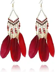 [CYV] Bohemian Women Faux Feather Fringe Tassel Long Drop Dangle Earrings for Women Jewelry