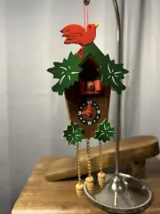 Cuckoo Clock Wood Cut Ornament Taiwan Hand Painted Cardinal