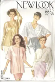 NEW LOOK 6632 MISSES' SIZE 8-18 TUNICS SEWING PATTERN VINTAGE
