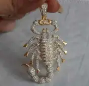 3CT Round Cut Real Moissanite Customize Scorpio Pendant 14K Yellow Gold Plated