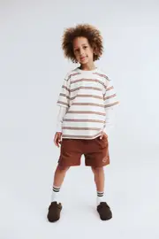 [Cotton On Kids] Cotton On Kids - The Essential Short Sleeve Tee - Chestnut/dark vanilla stripe 2 CHESTNUT/DARK VANILLA STRIPE