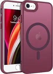 BENTOBEN Magnetic iPhone SE Case, iPhone 8/7 Phone Case 4.7" Translucent Matte Slim Thin Shockproof Protective Cover, Wine Red, Compatible with MagSafe & Qi-Certified Chargers