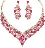 chaoyite Elegant Austrian Crystal V-Shaped Statement Necklace Earrings Set Bridal Wedding Prom Costume Jewelry For Bride Bridesmaid