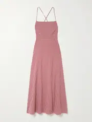 [Posse] Posse - Lori Open-back Gingham Linen-seersucker Maxi Dress - Red - large large Red