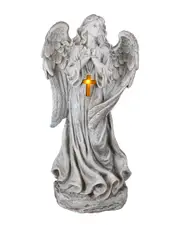 Northlight LED Solar Lighted Angel with Cross Garden Statue