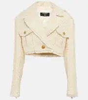 [Balmain] Balmain Cotton-blend tweed cropped jacket UK 12 white