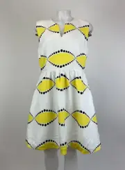Cynthia Rowley Size 10 Linen Blend Sleeveless Dress White Yellow Lined Pockets