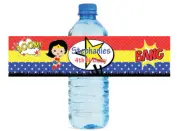 Super Hero Girl Theme Kids Birthday Water Bottle labels, easy to use self stick