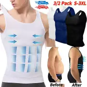 2 PCS Mens Slimming Body Shaper Compression Vest Underwear Singlet Dad Bod Tops
