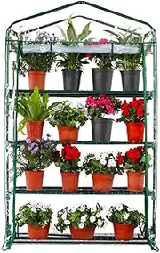 Worth 4 Tier Mini Greenhouse, Extra Wide Portable Plant Tower Indoor or Outdoor Wheatgrass Growing Green House 63‘’ High x 40'' Long x 19'' Wide
