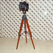 Nautical Handmade Spot Search Light Spotlight with Floor Wooden Tripod Stand