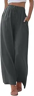Wide Leg Linen Pants Summer Flowy Elastic High Waist Pants Baggy Lightweight Comfy Casual Trousers with Pockets 2025