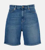 [Valentino] Valentino Leather-trimmed denim Bermuda shorts 28 blue