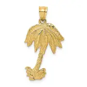 14k Yellow Gold 2-D Textured Single Palm Tree Pendant Charm
