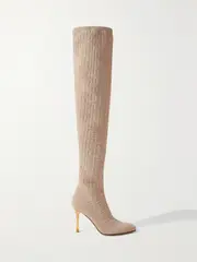 [Balmain] Balmain - Stretch-jacquard Over-the-knee Boots - Beige - IT37 IT 37 Neutrals