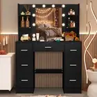 Dressing Table With 7 Drawers Lights Mirror Set Makeup Desk Vanity Table Bedroom