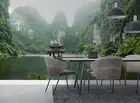 3D Mountain River Pavilion Self-adhesive Removeable Wallpaper Wall Mural