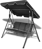 vidaXL Garden Swing Chair Made with Powder-Coated Steel Frame and Waterproof Textilene - Seats Three, Complete with Large Canopy - Black