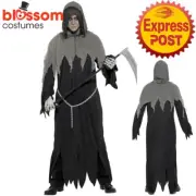 CA1556 Horror Robe Black Grim Reaper Scary Halloween Ghost Faceless Mens Costume