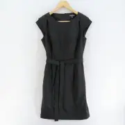 WAREHOUSE Women's Size 12 AU Black Cap Sleeve Midi Dress With Tie Up Belt