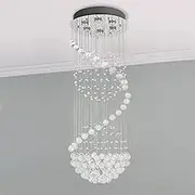 A1A9 Modern Crystal Chandelier Lighting, Clear K9 Glass Crystal Ceiling Light, Luxurious Spiral Sphere Flush Mount Lights for Living Room Hallway Foyer Entryway Corridor, Size: D40cm H110cm