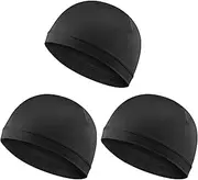 [Ptwola] 3Pcs Skull Caps Helmet Liner Sweat Wicking Cap Thermal Running Beanie Soft Lightweight Breathable Headwear for Cycling Sports Black, Black, Medium