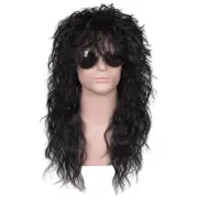 Fantalook Mens 80S Long Curly Black Rocker Costume Wig