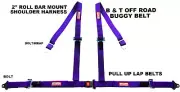 PURPLE 4 POINT SEAT BELT HARNESS PULL UP LAP BELTS ROLL BAR MOUNT PUSH BUTTON