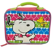 Thermos Peanuts Snoopy Woodstock Pink Sequin Hearts Insulated Lunch Bag Box Tote