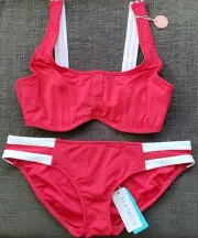 SEAFOLLY CHILLI RED DD CUP UNDERWIRE TOP (US 8) & SPLICED HIPSTER (US 6 /10/12)
